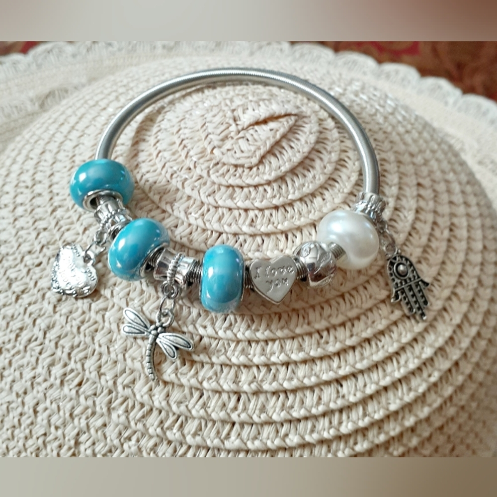Silver and Tourquise Charm Bracelet